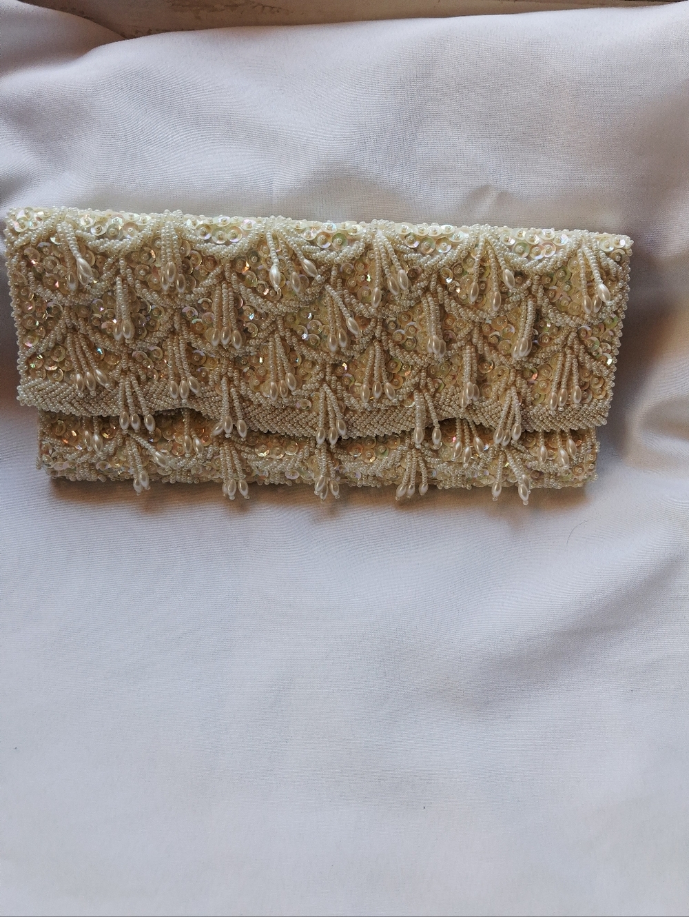 Embellished Ivory Beaded Evening Clutch - Picture 3 of 7